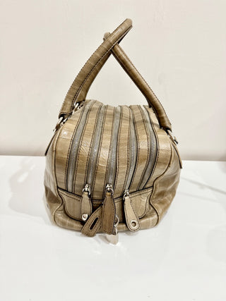 Dolce & Gabbana Lily Leather Multi Zipper Top Handle Travel Handbag Tan