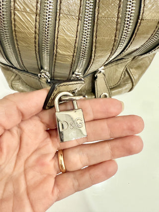 Dolce & Gabbana Lily Leather Multi Zipper Top Handle Travel Handbag Tan