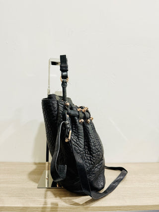 Alexander Wang Diego Pebbled Leather Rose Gold-Tone Hardware Bucket Bag Black