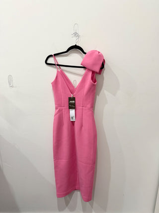 NWT Rebecca Valance Love Bow Sleeveles V-Neck Midi Sheath Dress Pink Women's 6