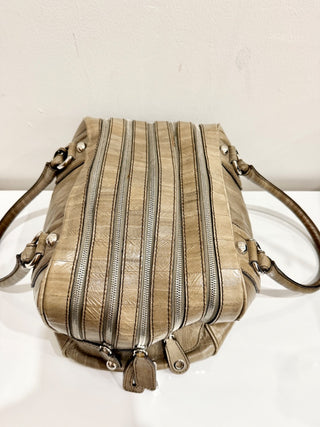 Dolce & Gabbana Lily Leather Multi Zipper Top Handle Travel Handbag Tan
