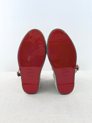 Christian Louboutin espadrille platform wedge leather and raffia sandals, 40
