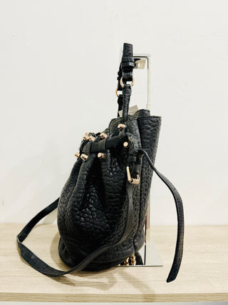 Alexander Wang Diego Pebbled Leather Rose Gold-Tone Hardware Bucket Bag Black