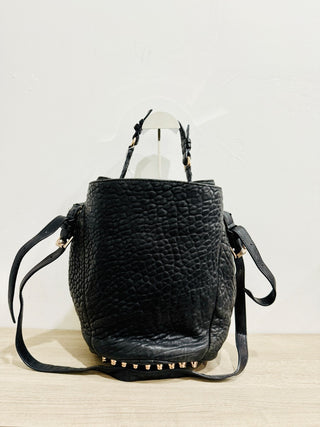 Alexander Wang Diego Pebbled Leather Rose Gold-Tone Hardware Bucket Bag Black