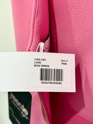 NWT Rebecca Valance Love Bow Sleeveles V-Neck Midi Sheath Dress Pink Women's 6
