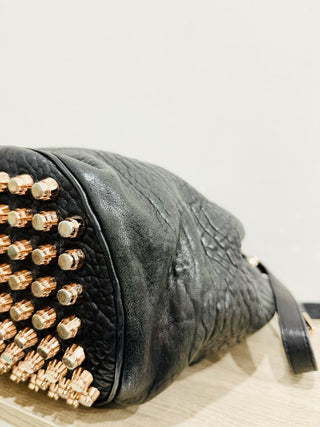 Alexander Wang Diego Pebbled Leather Rose Gold-Tone Hardware Bucket Bag Black