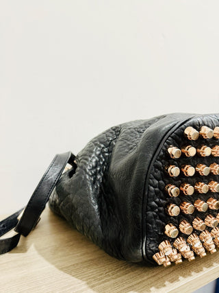 Alexander Wang Diego Pebbled Leather Rose Gold-Tone Hardware Bucket Bag Black