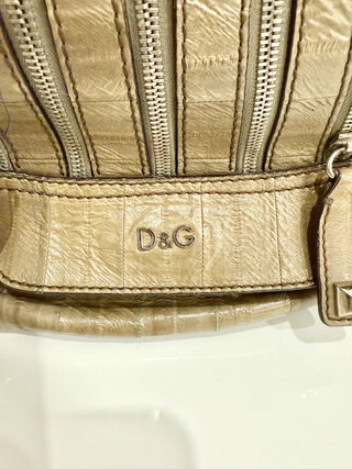 Dolce & Gabbana Lily Leather Multi Zipper Top Handle Travel Handbag Tan
