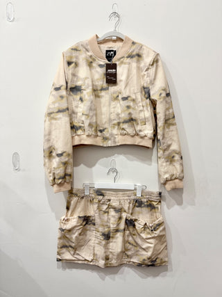 NWOT Zara Matching Set; Mini Skirt & Bomber Jacket Beige/Gray Top XL/Bottoms XXL