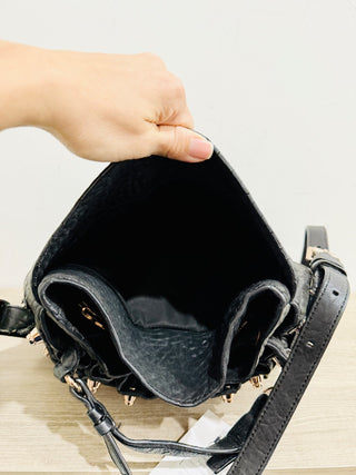 Alexander Wang Diego Pebbled Leather Rose Gold-Tone Hardware Bucket Bag Black