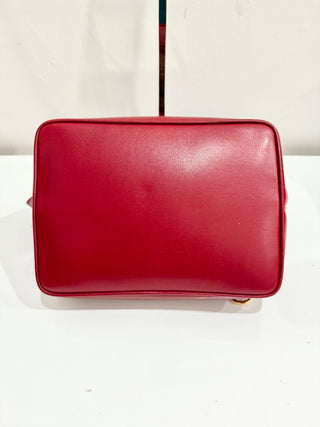 Chanel Red Leather Studded Logo Drawstring Bucket Duffel Bag