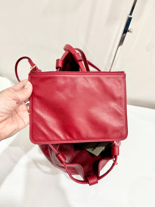 Chanel Red Leather Studded Logo Drawstring Bucket Duffel Bag