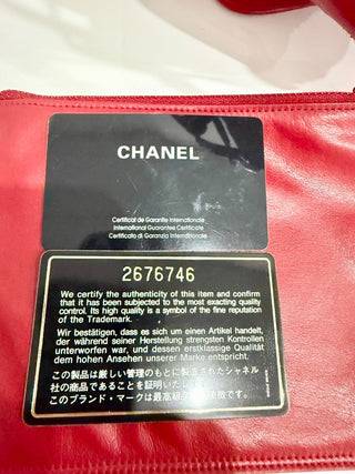 Chanel Red Leather Studded Logo Drawstring Bucket Duffel Bag