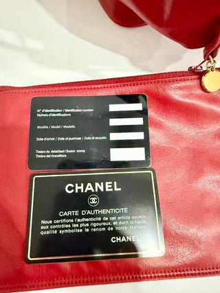 Chanel Red Leather Studded Logo Drawstring Bucket Duffel Bag