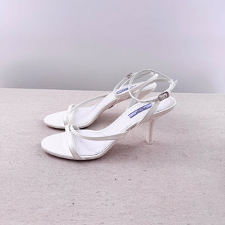 Prada Leather Slip On Stilettos Heel Strappy Sandals White Women's Size EU 38.5