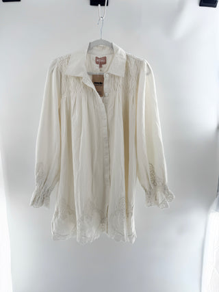 NWT Show Me Your Mumu Leona Mini Swing Shirt Dress White Lace Embroidery Small
