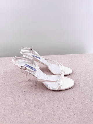 Prada Leather Slip On Stilettos Heel Strappy Sandals White Women's Size EU 38.5