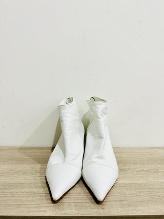 Alexandre Birman Leather Pointed Toe Kitten Heel Ankle Bootie White Womens EU 40
