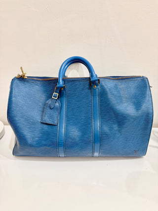Louis Vuitton Toledo Blue Epi Leather Keepall 50 Travel Bag