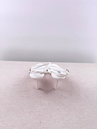 Prada Leather Slip On Stilettos Heel Strappy Sandals White Women's Size EU 38.5