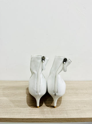 Alexandre Birman Leather Pointed Toe Kitten Heel Ankle Bootie White Womens EU 40