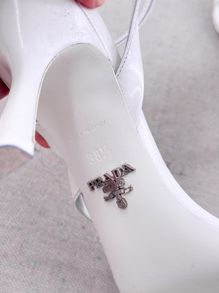Prada Leather Slip On Stilettos Heel Strappy Sandals White Women's Size EU 38.5