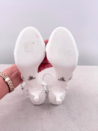 Prada Leather Slip On Stilettos Heel Strappy Sandals White Women's Size EU 38.5