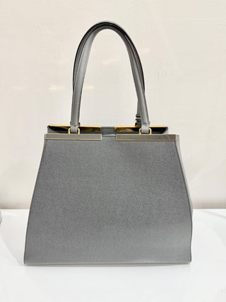 Fendi 2Jours Gray Textured Leather Double Shoulder Top Handle Handbag