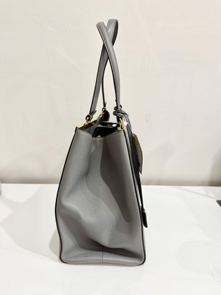 Fendi 2Jours Gray Textured Leather Double Shoulder Top Handle Handbag