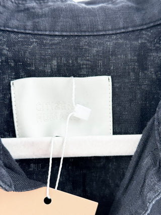 Citizens of Humanity button-down shirt featuring lightweight linen fabric with classic pointed collar and single chest pocket, S