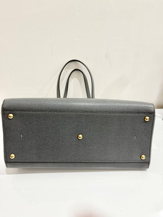 Fendi 2Jours Gray Textured Leather Double Shoulder Top Handle Handbag