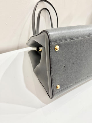Fendi 2Jours Gray Textured Leather Double Shoulder Top Handle Handbag