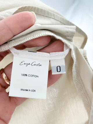 Enza Costa 100% Cotton Long Sleeve Oversized Mini T-Shirt Dress Beige Women's 0