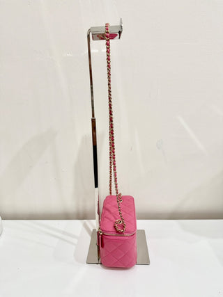 Chanel Caviar Quilted Small Vanity Case Crossbody Bag With Chain Pink