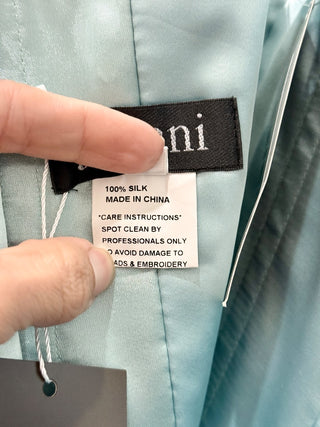 NWT Jovani Strapless Sweetheart Formal Silk Gown Maxi Dress Brown/Blue/Black 6