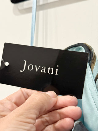 NWT Jovani Strapless Sweetheart Formal Silk Gown Maxi Dress Brown/Blue/Black 6