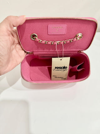 Chanel Caviar Quilted Small Vanity Case Crossbody Bag With Chain Pink