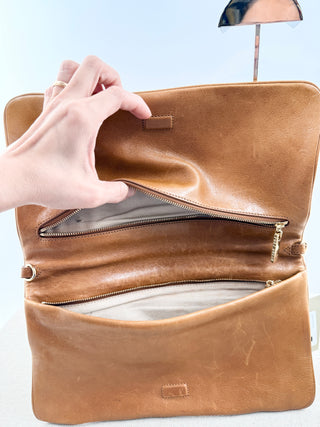 Tory Burch large flap leather clutch bag