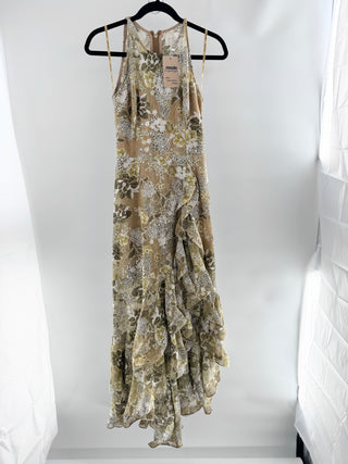 Bronx & Banco sleeveless embroidered ruffle long dress, XS