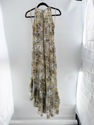 Bronx & Banco sleeveless embroidered ruffle long dress, XS