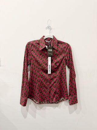 NWT Caliban Chain Link Pattern Button Down Shirt Pink/Military Green 42 IT/Small