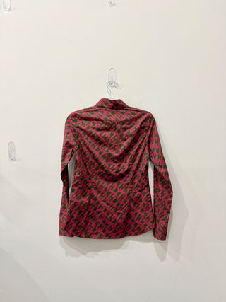 NWT Caliban Chain Link Pattern Button Down Shirt Pink/Military Green 42 IT/Small