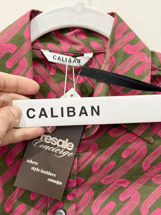 NWT Caliban Chain Link Pattern Button Down Shirt Pink/Military Green 42 IT/Small