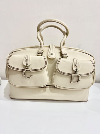 Christian Dior Leather Large Detective Gaucho Saddle Handbag Cream