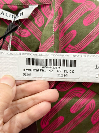 NWT Caliban Chain Link Pattern Button Down Shirt Pink/Military Green 42 IT/Small