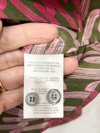 NWT Caliban Chain Link Pattern Button Down Shirt Pink/Military Green 42 IT/Small