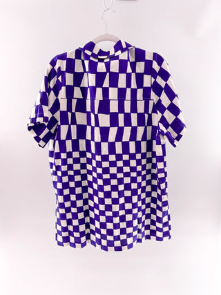 Farm Rio Blue Dream Checkered Short Sleeve Shirt & Pants Set, Shirt - M / Pants - L