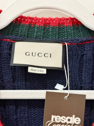Gucci cable knit sweater cardigan with pearl GG buttons, S