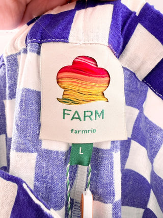 Farm Rio Blue Dream Checkered Short Sleeve Shirt & Pants Set, Shirt - M / Pants - L