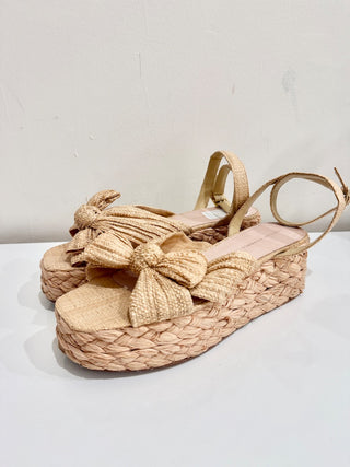 Loeffler Randall Gaby Pleated Bow Braided Espadrilles Sandals Natural Size 11